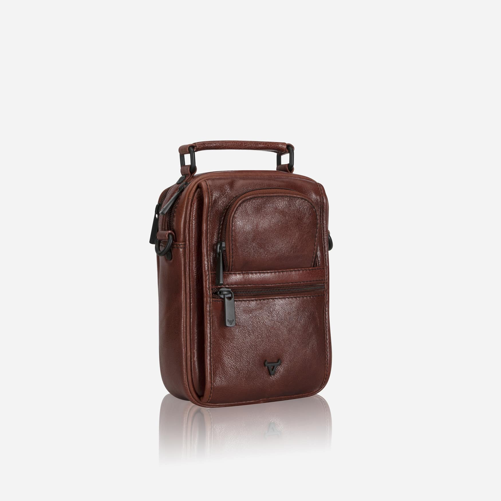 Gent's Leather Bag With Top Handle, Brown