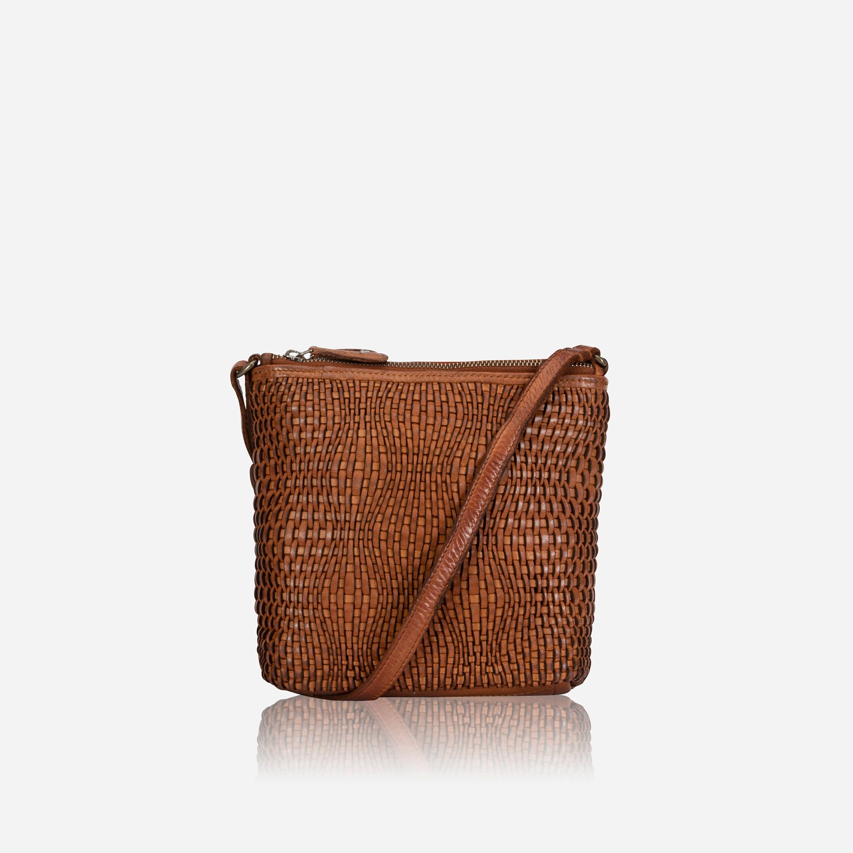 Bell Washed Leather Crossbody Bag, Cognac