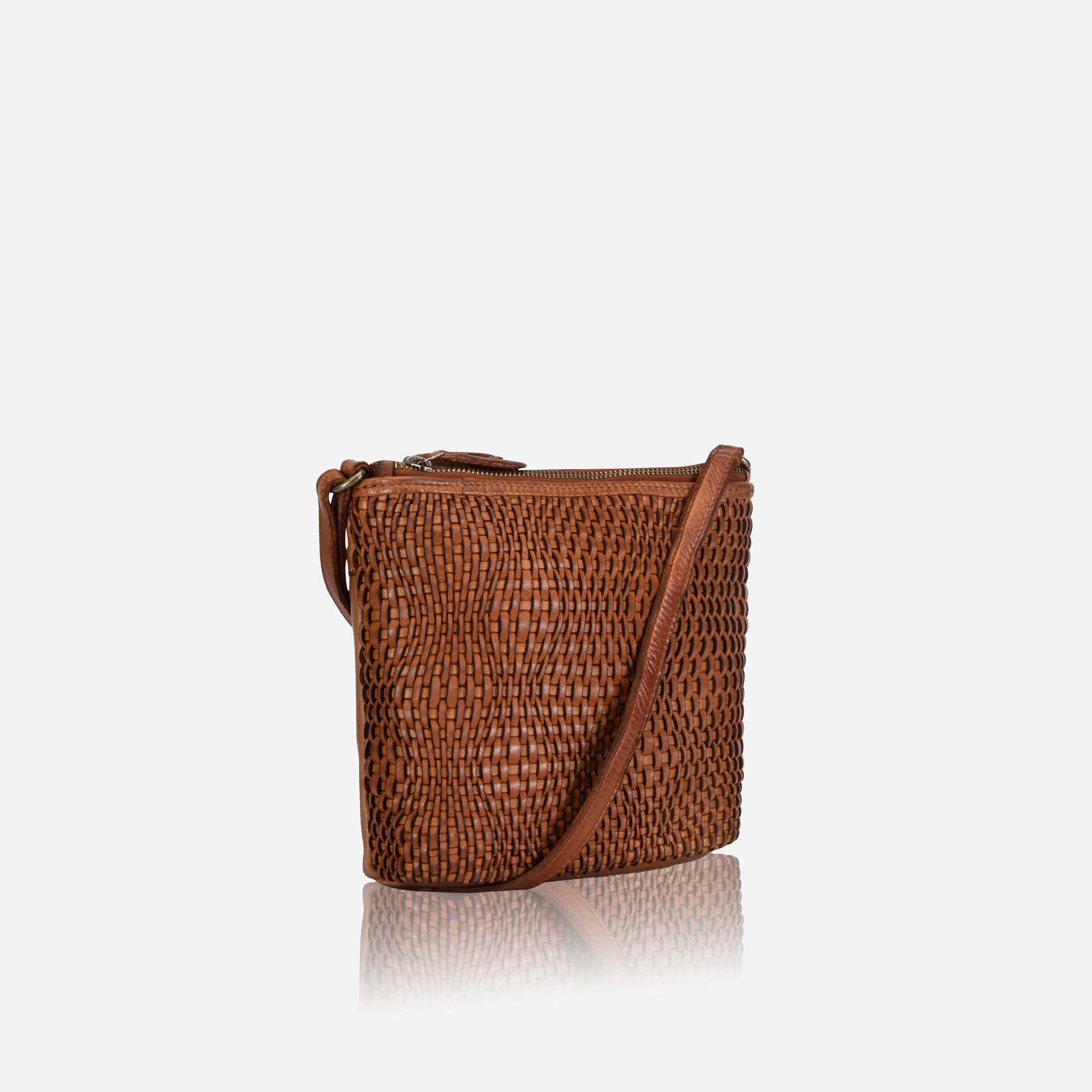 Bell Washed Leather Crossbody Bag, Cognac