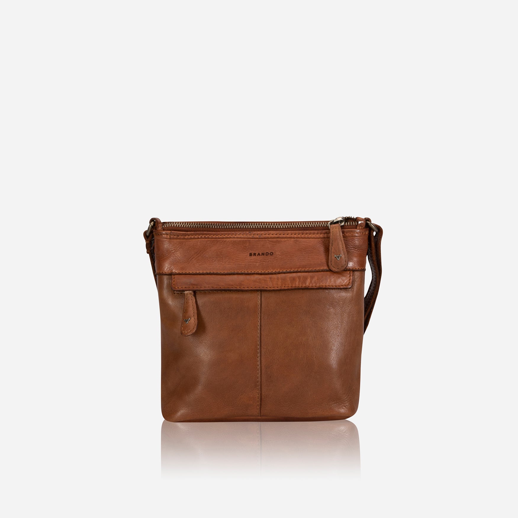 Bell Washed Leather Crossbody Bag, Cognac